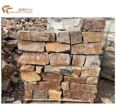 Tường trang trí sân vườn tự nhiên Khối đá phiến màu nâu gỉ tự nhiên